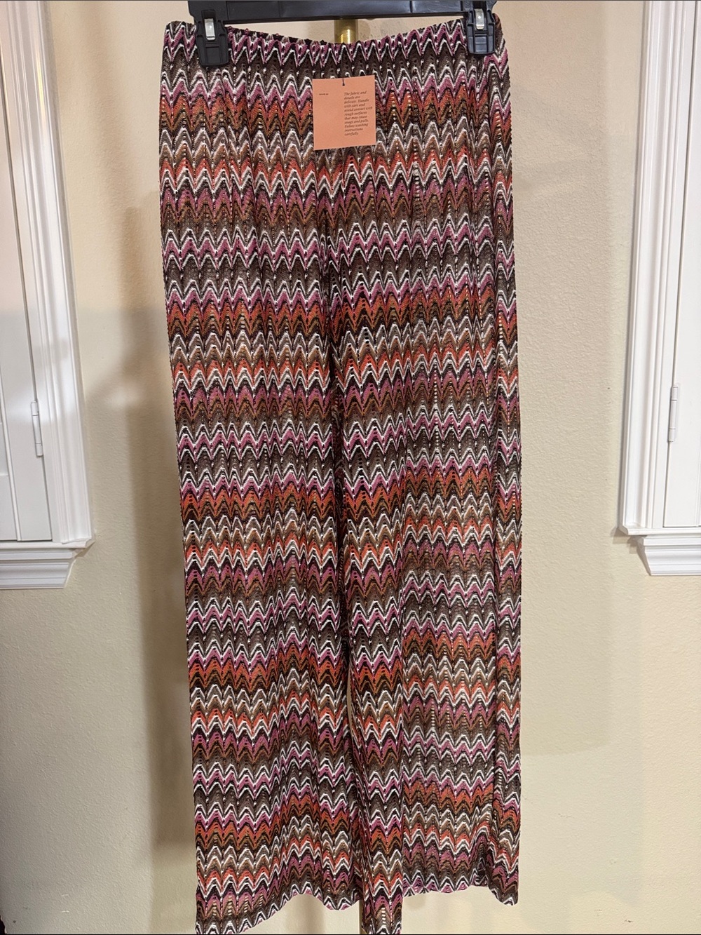 Shade & Shore Zigzag Knit Palazzo Pants in Pink, Brown & Black